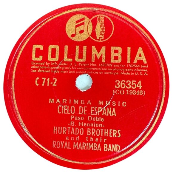 Hurtado Brothers & Royal Marimba Band Cielo De España 10in 78 RPM Columbia 36354 - Picture 2 of 5